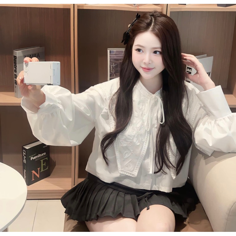 AMLY - Áo sơ mi phối cổ tiểu thư siêu xinh nữ😍 | BigBuy360 - bigbuy360.vn