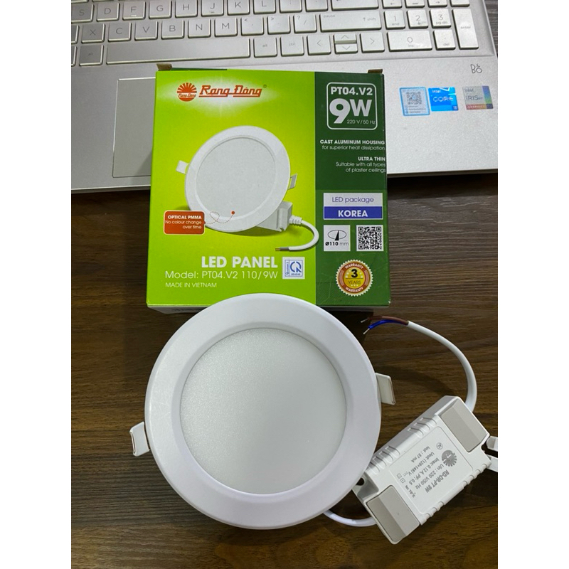 Led panel Rạng đông tròn 9w khoét 110mm PT04 v2 110/9w thân nhôm Chính hãng