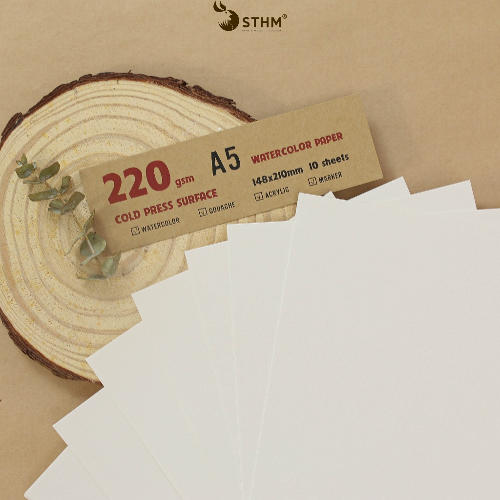 10 tờ giấy vẽ màu nước truyền thống 220gsm - Vân ngang - Vẽ màu gouache, màu nước - STHM stationery