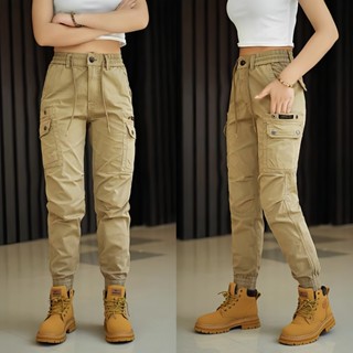 Quần Jogger nữ túi hộp HUMAN vải kaki dày dặn lưng thun sau khoá kéo phom chuẩn