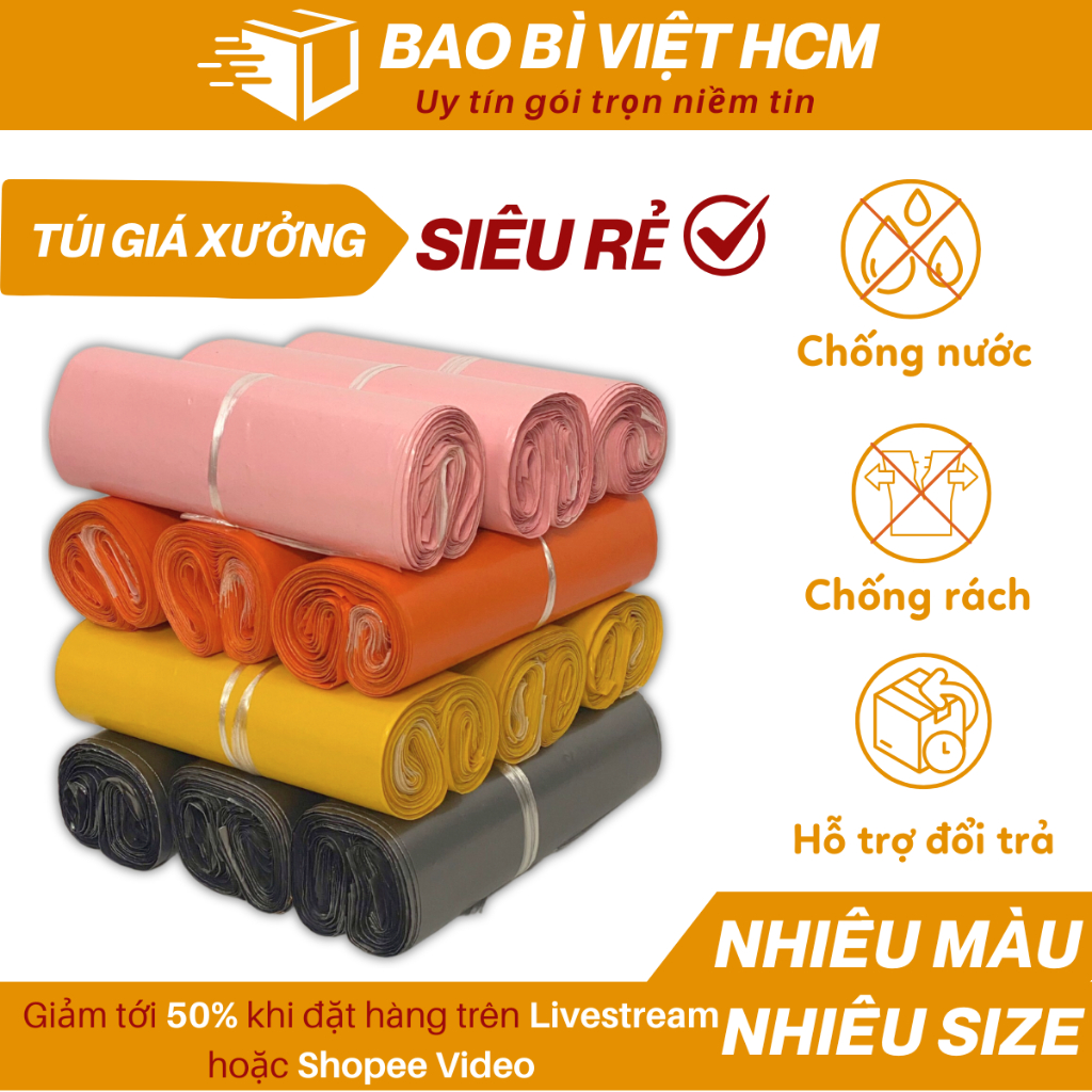 HỎA TỐC Túi Niêm Phong Đóng Hàng Chuyển Phát Nhanh Đủ Size Đủ Màu Chống Nước, Túi Đóng Hàng PE 3 Lớp