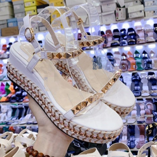 giày sandal nữ xuồng đế cao đinh tán viền cói 6cm