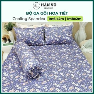 Bộ ga giường gối Lụa Thun Lạnh Spandex Hân Võ Bedding 1m6 1m8 trơn màu, mát mịn, drap ga nệm gối bo thun