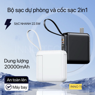 Bộ Sạc Dự Phòng 20000mah Tích Hợp Cốc Sạc Nhanh 2 Trong 1 Nối Sẵn Đầu Dây Sạc Và Đầu Phích Cắm Ac