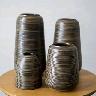 Lọ hoa decor vân ganh men mộc và trắng gốm sứ Bát Tràng - Đủ bộ 3 lọ dáng đu đủ