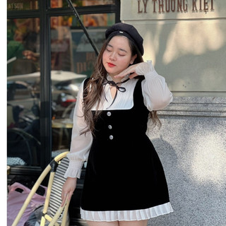 (Nghỉ tết) Đầm BIGSIZE nữ Chubby Cheek xếp ly chất tuyết mưa/nhung phối tơ mặc đi đám cưới, đi chơi, đi làm gọn dáng