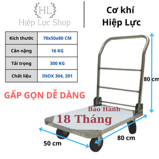 Xe đẩy đồ, gấp gọn 4 bánh, tải trọng 300kg, inox 304, kích thước 80x50 cm, ống inox phi 27