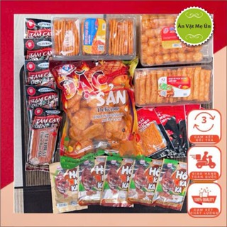 Combo Cổng Trường Đồ Ăn Vặt 4 Món Snack Bò quẩy kèm thêm 5 snack nem nướng phên, 5 snack tăm cay đen, 5 snack hổ kaka