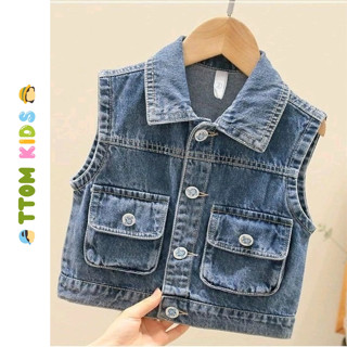 Áo khoác gile jean cho bé trai và bé gái, áo khoác bò cao cấp dễ phối đồ rộng rãi thoải mái mùa hè cho bé Ttom.kids