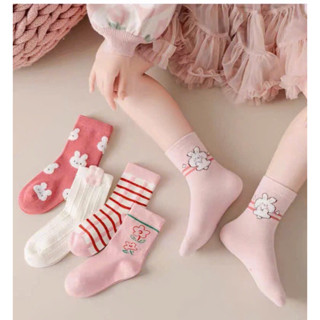 Set 5 đôi tất vớ cổ cao hoạ tiết thỏ hồng dễ thương cho bé gái 1-10 tuổi