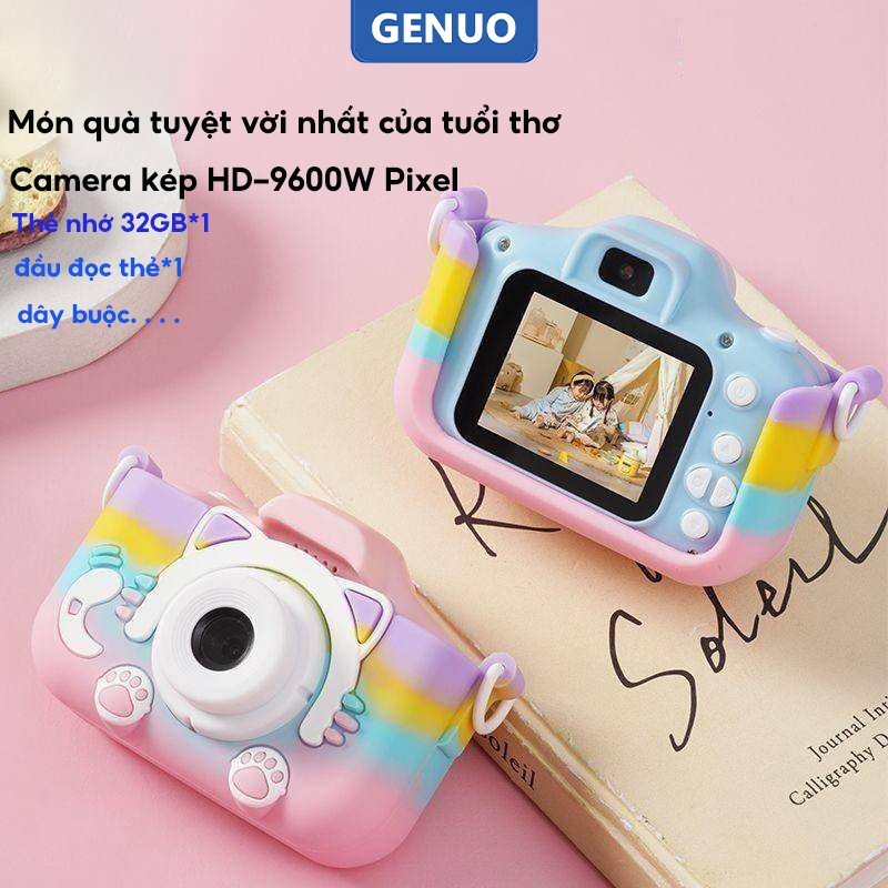 GENUO Camera của trẻ em,Máy ảnh Mini cho Bé Độ nét cao,Với thẻ nhớ và đầu đọc thẻ 32GB,Màn Hình IPS 2.0 Inch 1080P