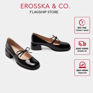   Xả kho  Erosska - Giày cao gót nữ mary jane mũi tròn phối dây kiểu dáng đơn giản màu đen cao 5cm - EP019 