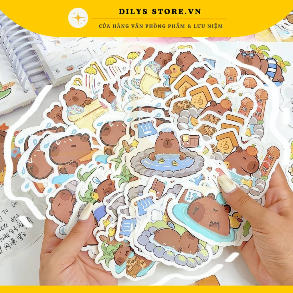 Túi 100 Giấy Ghi Chú KHÔNG KEO DÁN, Giấy Note, Nhãn Dán Capybara Làm Thiệp, Sticker Decor Sổ Đa Năng