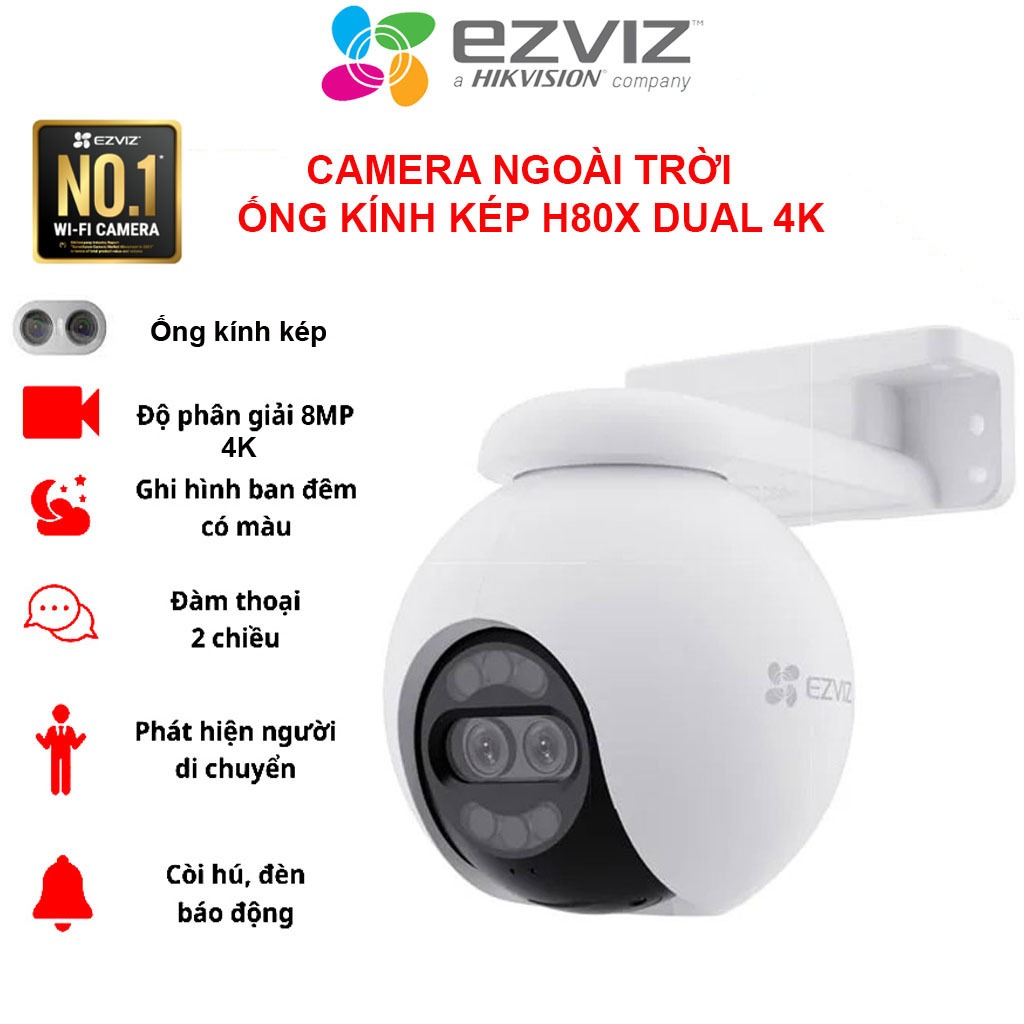 Camera Wifi Không Dây Tích Hợp AI Ezviz H80X DUAL 8MP 4K Ống Kính Kép, Đàm Thoại 2 Chiều, Xoay 360 đ