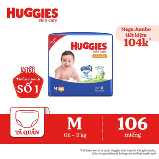 Tã quần Hugges M106/L104/XL88/XXL80 tràm trà làm dịu da ngừa hăm cho bé