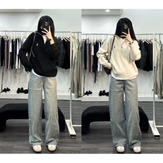 Áo polo len thêu ngựa khóa kéo dày dặn nữ hàng quảng châu (dài 62cm)