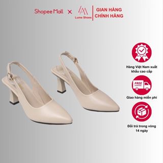 Sục quai HẬU cao gót nữ,mũi NHỌN, màu KEM Lume da PU cao cấp, đế cao su non chống trơn trượt cao 5cm- 7cm. SHNK
