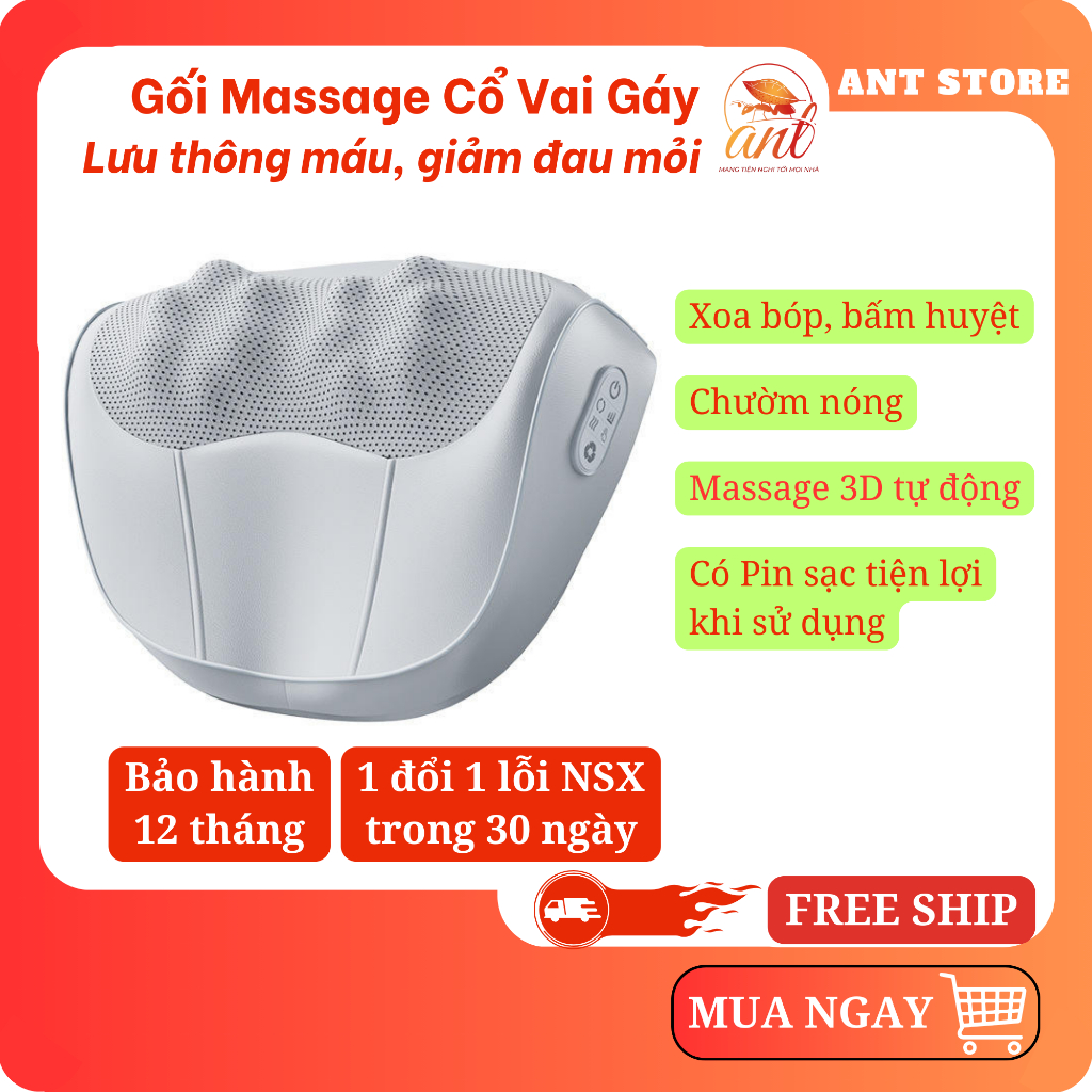 Gối Massage Hồng ngoại Không dây KONKA KAMZ-0912-T trị liệu cổ vai gáy toàn thân 20 đầu massage