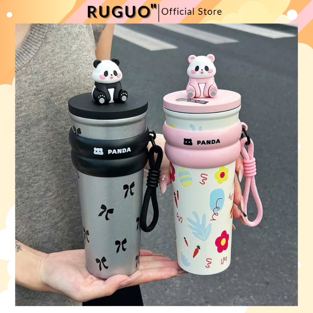 Ly giữ nhiệt PANDA 700ML có ống hút, ly giữ nhiệt nóng lạnh inox 316 cao cấp có quai xách tiện lợi