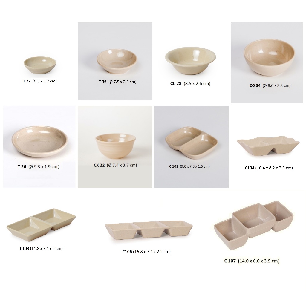 Combo 10 chén đựng nước chấm, đựng muối tiêu bằng nhựa melamine nhiều kiểu màu Nâu/Đen (hãng Fataco)