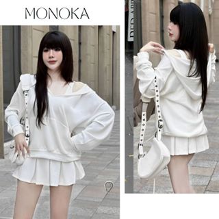 Set đồ nữ 3 món Áo hoodie nỉ + Áo 3 lỗ+ Chân váy ngắn xếp li tennis nữ sinh có quần Bộ Áo sweater có mũ đầm T700G MONOKA