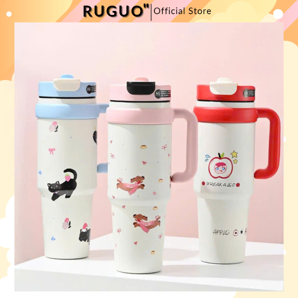 Ly giữ nhiệt BingBa 1000ml có tay cầm, cốc giữ nhiệt nóng lạnh inox 316 có ống hút tiện lợi