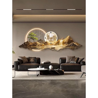   Size Lớn  Tranh đồng hồ núi tráng gương led bật tắt bằng điều khiển treo phòng khách sang trọng quà tặng độc đáo 