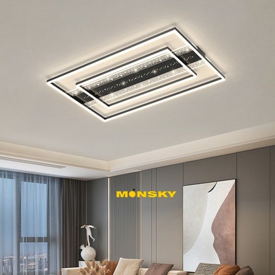 Đèn ốp trần MONSKY ROMAN 90x60cm chữ nhật thân kim loại phong cách Bắc Âu hiện đại 3 màu sáng(1007)