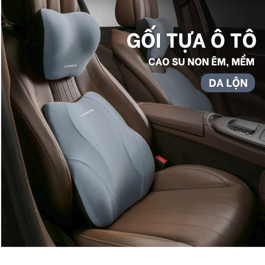 Bộ gối tựa đầu, gối tựa lưng ô tô chính hãng LIANDA da lộn cao cấp, phụ kiện giúp ngồi lái xe thỏa mái hơn giảm đau mỏi