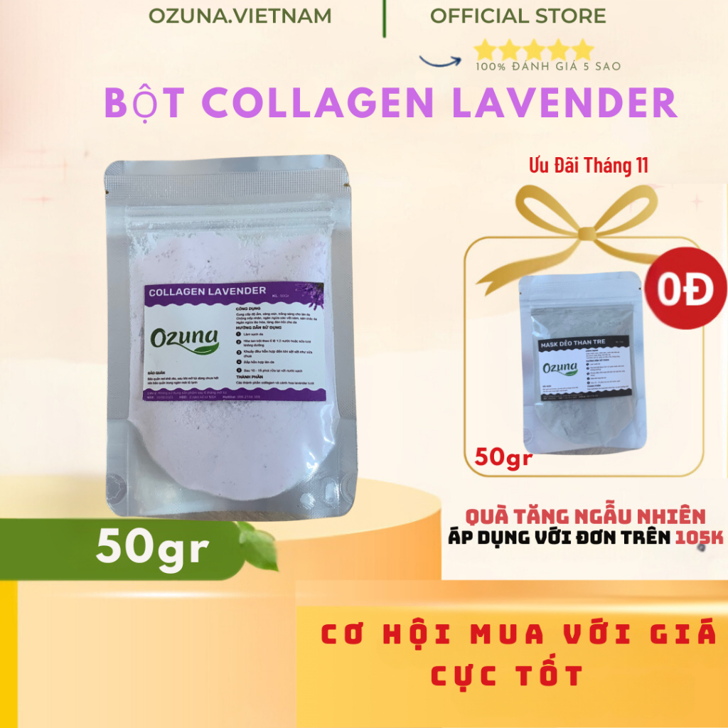 Bột mặt nạ dẻo Collagen hoa Lavender (hoa oải hương) Ozuna Việt Nam chăm sóc da giúp kiểm soát dầu c