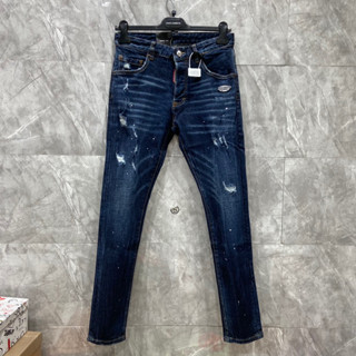 Quần Jeans Bò Nam B2-563 Xanh Đậm Rách Xước Logo Túi Điểm Nhấn Chữ Sơn Túi Sau Fom Dáng Ôm Chân Hàng QC