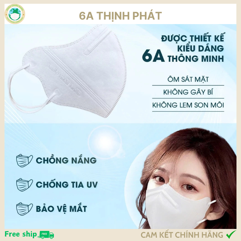 Set 100 chiếc khẩu trang 6A Thịnh Phát hàng cao cấp 4 lớp chống bụi mịn chống tia uv