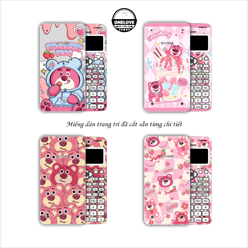 MIếng dán skin mẫu Gấu dâu Lotso cho máy tính bỏ túi Casio FX 580VNX ,  FX 570VN Plus , FX 570 ES , 