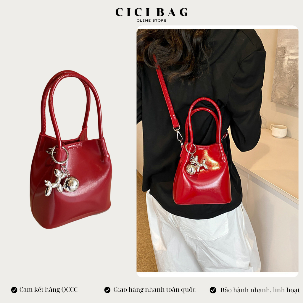 Túi xách nữ mini đeo chéo CICIBAG, Túi xô thời trang chất liệu da PU cao cấp AT09