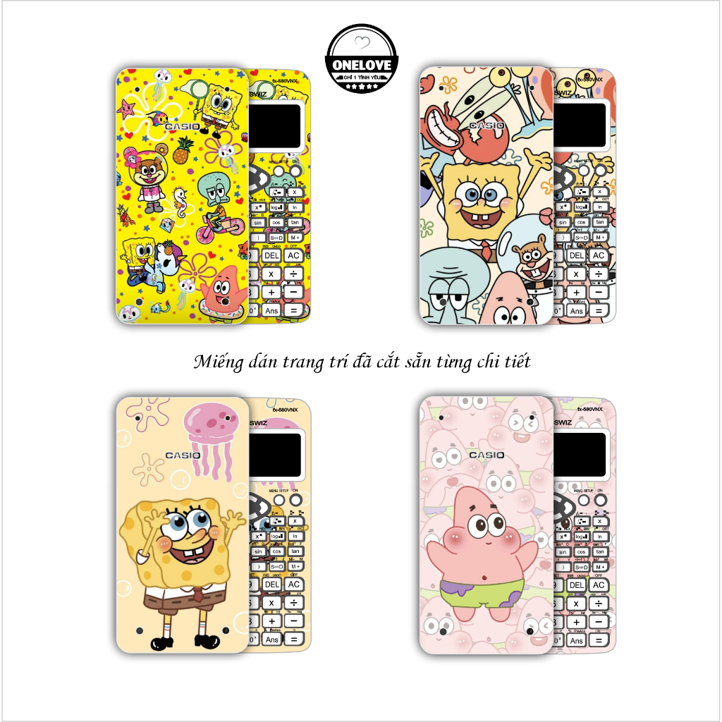 MIếng dán skin mẫu Spongebob bộ 2 cho máy tính bỏ túi Casio FX 580VNX ,  FX 570VN Plus , FX 570 ES ,
