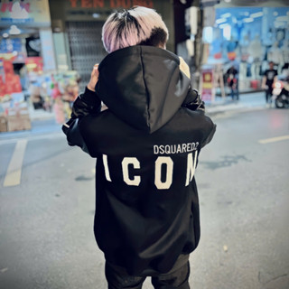  Áo Khoác Hoodie DSQ ICON Phối Tay Da Hàng Quảng Châu Cao Cấp - Áo Khoác Dạ ICON Nam Nữ In Chữ DSQ ICON 2 Mặt Phong Cách 