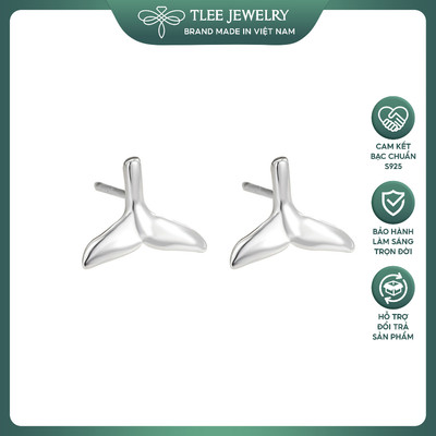 Khuyên tai bạc nữ TLEE dáng xỏ hình đuôi cá xinh xắn dễ thương  TLEEJEWELRY B0531
