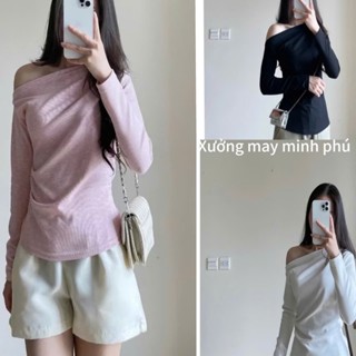 Áo thun lệch vai dài tay nhún eo chất len tăm dày dặn siêu hách dáng MA856