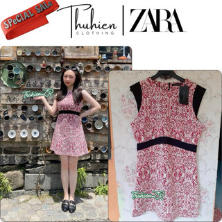 (Chính hãng size XS)Váy mini ZARA WOMAN 9775/240/600 dệt sát nách hoạ tiết viền đen(kèm ảnh thật)