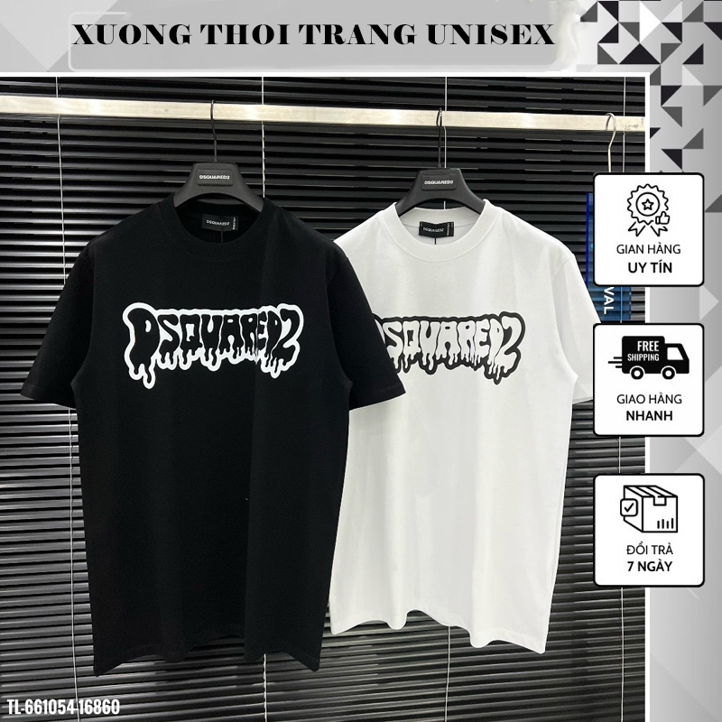  Áo Thun nam nữ Dsquared2 DSQ kem chảy  Áo Thun cộc tay Unisex Form Rộng 2 chiều Cotton 100% 