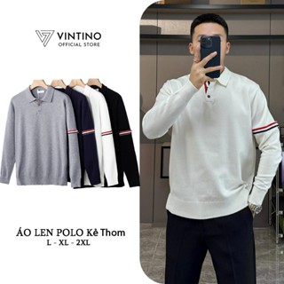  Áo Len Polo Nam Dài Tay Nam Nữ Kẻ Sọc Thom Hàn Quốc Vải Len Lông Cừu Mềm Mại Giữ Nhiệt Tốt VINTINO 