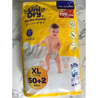   52 MIẾNG  Tã bỉm Quần Unidry Siêu khô thoáng size L50+2 XL50+2  cho bé 9-17kg  