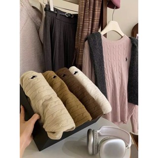 (HÀNG SẴN) Áo len xoắn thừng thêu ngựa cổ tròn dài tay phong cách đơn giản thanh lịch Hàn Quốc hàng QC loại 1