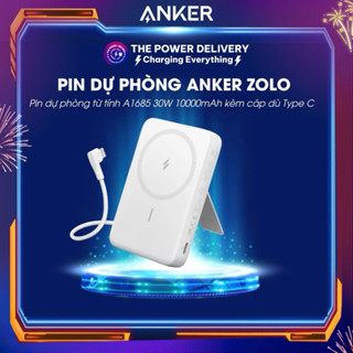 Pin dự phòng từ tính Anker Zolo A1684, A1685 30W dung lượng 10000mAh tích hợp và chân đế, kèm cáp dù Type C