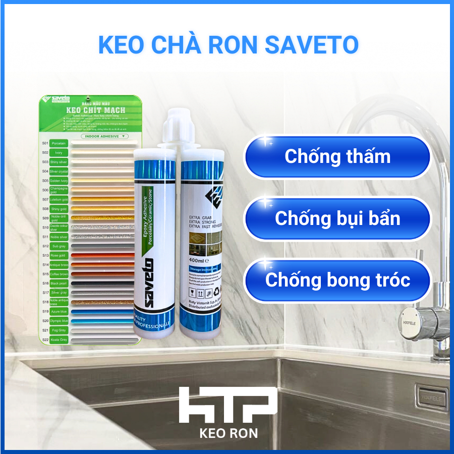 Keo chà ron chống thấm, chống bám bẩn Saveto Epoxy 400ml dùng trong nhà