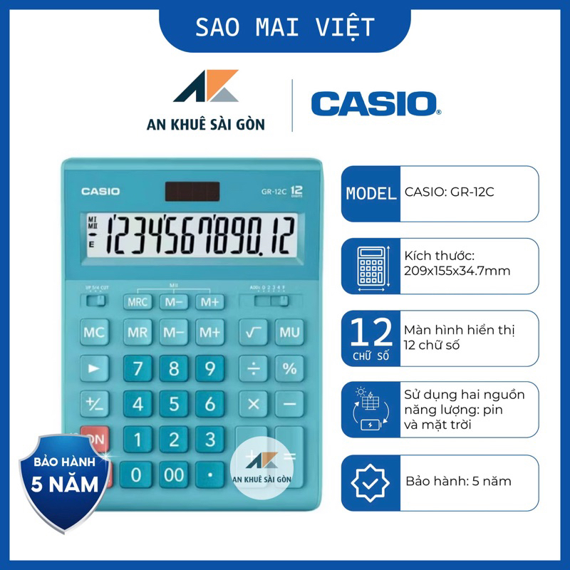[Chính Hãng] Máy tính để bàn Casio GR-12C-LB loại lớn dùng cho cửa hàng, shop bán hàng - BH 5 năm