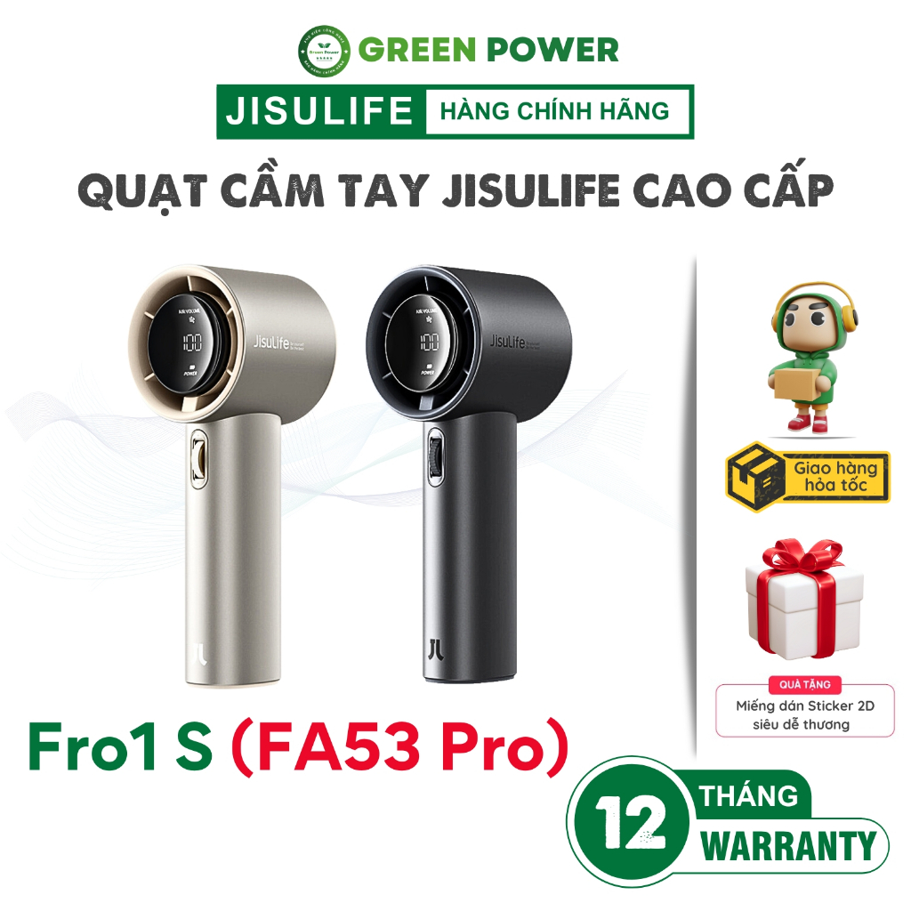 Quạt Cầm Tay Cao Cấp JISULIFE Pro1 S (FA53 PRO) Sạc Nhanh 18W Đèn LED Hiển Thị, Sử Dụng Lên Đến 15H - Chính Hãng BH 12T
