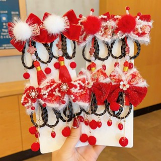 Kẹp tóc hanfu cổ trang trung hoa nơ đỏ xinh xắn cho bé gái diện lễ tết noel giáng sinh năm mới đẹp