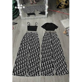 Set Áo Thun CropTop Quần Suông Chữ