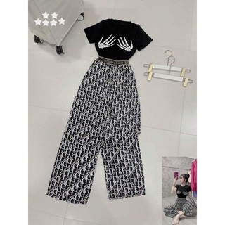 Set Áo Thun CropTop Quần Suông Chữ